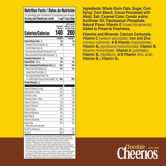 Chocolate Cheerios Whole Grain Oats Cereal – Cocoa Antioxidants and Heart-Smart Breakfast for Mindful Morning Routines, 19.2 oz