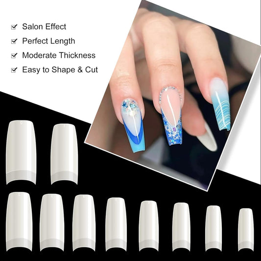 500PCS_Half_Cover_False_Nails_Tips_-_Acrylic_Nail_Tips,_krofaue_10_Sizes_Lady_French_Style_Acrylic_Artificial_Tip_Manicure_with_Box_for_Nail_Tips_Art_Salons_and_Home_DIY