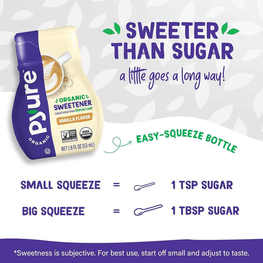Pyure Organic Vanilla Stevia Drops – Clean Label Sweetener for Clutter-Free Countertops and Simple Brewing
