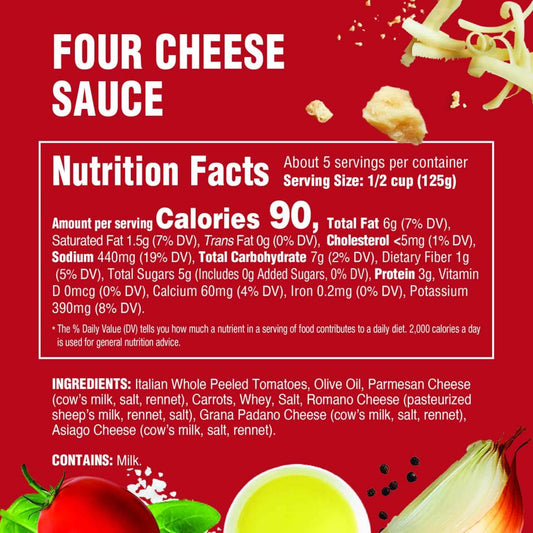 Rao's Homemade Four Cheese Pasta Sauce, 24 oz – Premium Italian Tomatoes for Elevated Weeknight Dinners