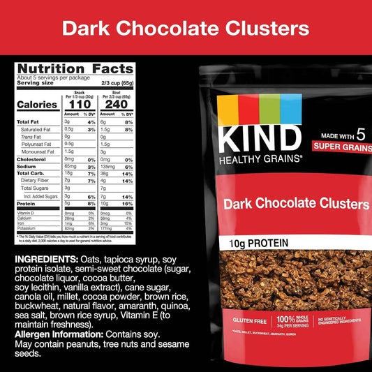 KIND Healthy Grains Dark Chocolate Granola – Mindful Pantry Snack for Clean Eating Routines, 10g Plant Protein Per Serving