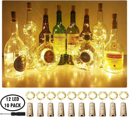 Aluan Waterproof Wine Bottle Lights 10 Pack – Battery String Lights for Patio, Balcony and Outdoor Dinner Tables, Warm White