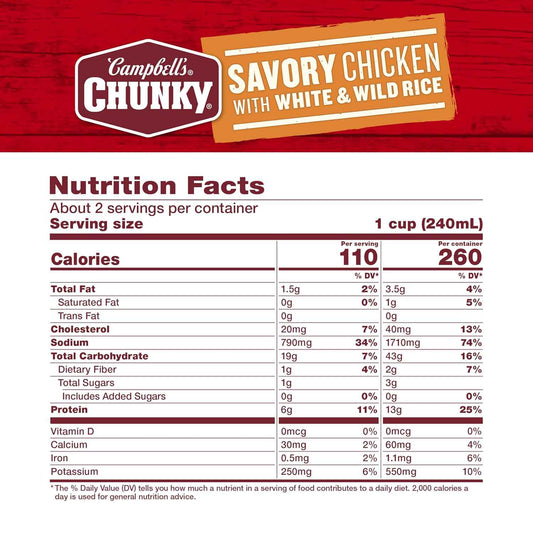 Campbell's Chunky Chicken Rice Soup – Comforting Mindful Lunch with 13g Protein for Wellness Routines, 18.8 Oz Can