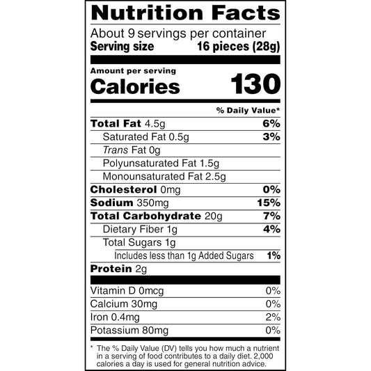13g of 100% whole grains per serving (corn and whole grain brown rice)