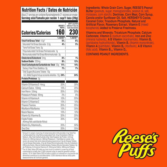 REESE'S PUFFS Cereal, 29 oz Mega Box – Fun Care Package Gift for College Students and Dorm Room Snacking