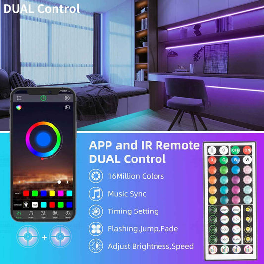 KSIPZE 100ft LED Strip Lights for Kids Bedroom, RGB Color Changing Lights with App and Auto Timer for Playroom