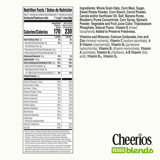Cheerios Veggie Blends Blueberry Banana Cereal – Toddler-Friendly Gluten Free Cereal for the Breakfast Table and Playdate Snack Bowl
