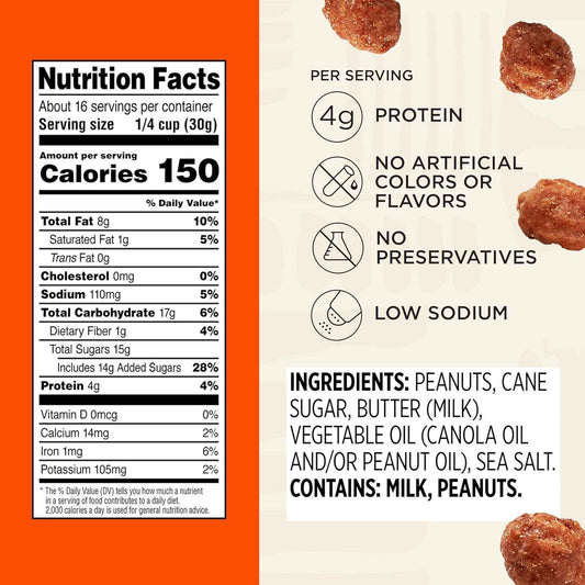 Snak Club Toffee Peanuts – Clean Label Gluten-Free Snack for Mindful Munching, Praline Peanuts 17 oz Resealable Bag