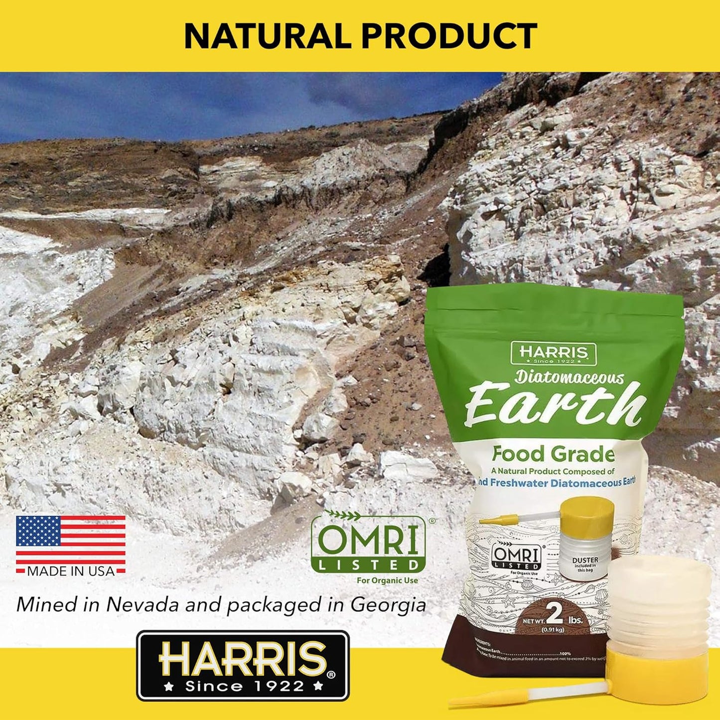 HARRIS_Diatomaceous_Earth_Food_Grade,_2lb_with_Powder_Duster_Included_in_The_Bag