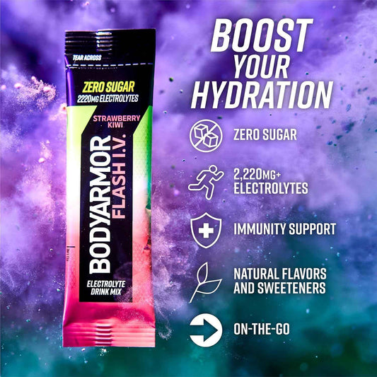 BODYARMOR Flash IV Electrolyte Packets – Clutter-Free Hydration for Capsule Pantries, Single-Serve Electrolyte Sticks