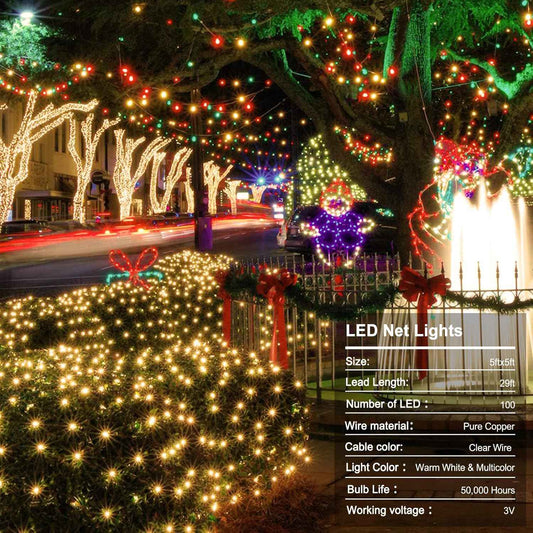 Brightown Battery Operated Bush Net Lights 100 LED 5ft x 5ft – Waterproof Outdoor Garden and Backdrop Lighting with Remote Timer