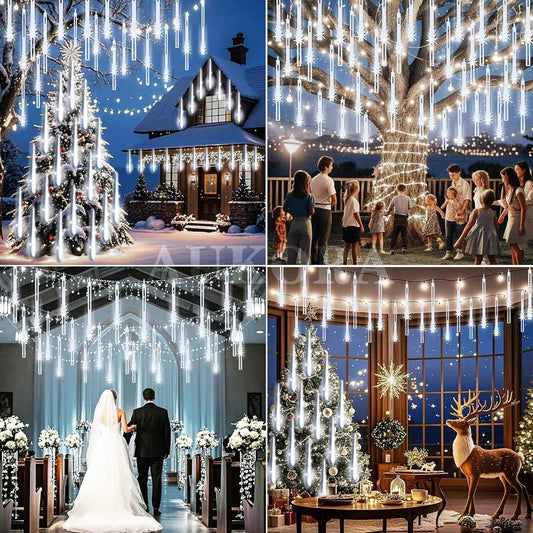 Aukora Meteor Shower Lights 192 LED Cascading Rain Light for Christmas Gift, Housewarming, and Holiday Present