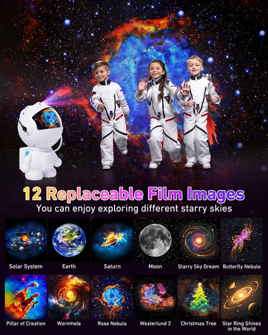 AstroLume Astronaut Galaxy Projector for Bedroom Decor – Sculptural Figurine Night Light with 12 Cosmic Scenes for Living Room