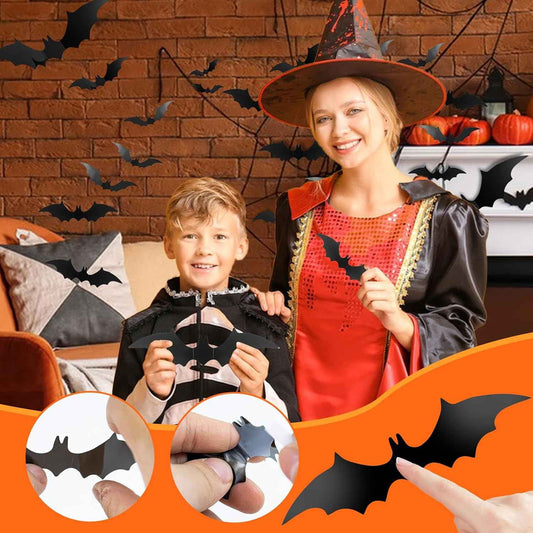 Elegantly Halloween Big Size Bat Wall Decor – No Flame, No Mess Family Craft Activity for Nursery and Classroom Halloween Party, Removable Adhesive Bats