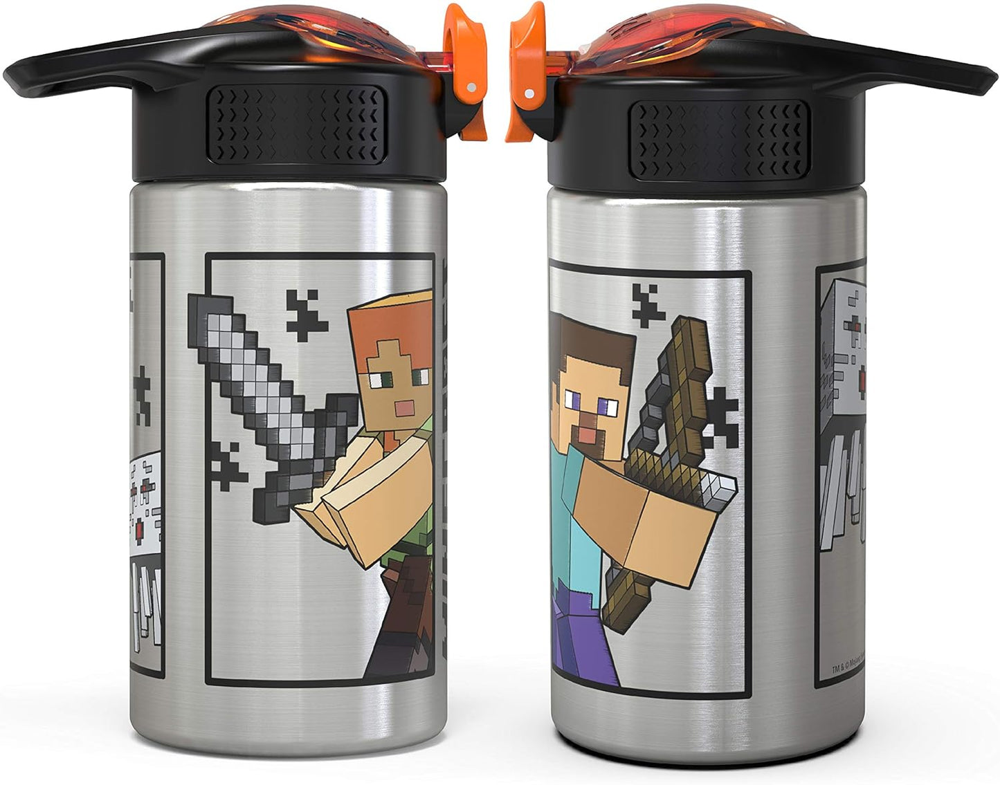 Zak_Designs_Minecraft_-_Stainless_Steel_Water_Bottle_with_One_Hand_Operation_Action_Lid_and_Built-in_Carrying_Loop,_with_Straw_Spout_is_Perfect_for_Kids_(15.5_oz,_18/8,_BPA-Free)_Drinkware_Cup_Tumbler_Portable_Bottled_Washable_Reusable_Mug_Flasks