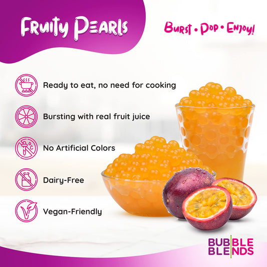 Bubble_Blends_Passion_Fruit_Popping_Boba_(1lb_/_16oz)_-_Popping_Pearls_Non-Dairy,_100%_Fat-Free_-_Real_Fruit_Juice_-_Bursting_Boba_Pearls_for_Bubble_Tea_and_Boba_Drink_(4.5_Servings)