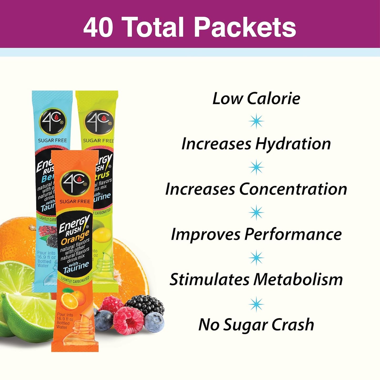 4C Energy Rush Stix – Thoughtful Gift for the Fitness Lover, Variety Pack of Sugar-Free Hydration Sticks