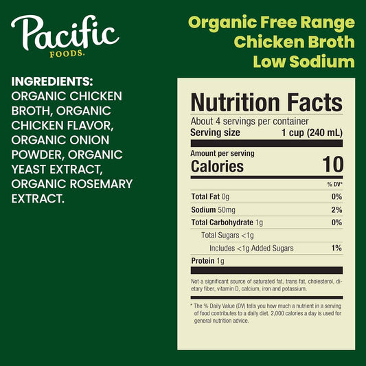 Pacific Foods Low Sodium Chicken Broth – Single-Ingredient Style Pantry Essential for Intentional Kitchens, 8 oz (4 Pack)