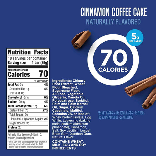 Fiber One Cinnamon Coffee Cake Bar for Family Snack Drawer, 18 Count Mega Pack Lunchbox Dessert for Kids and Teens
