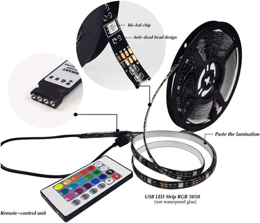 DAYBETTER RGB LED Strip Lights 16.4ft USB Color Changing Strip for TV Backlight and Holiday Party Decor