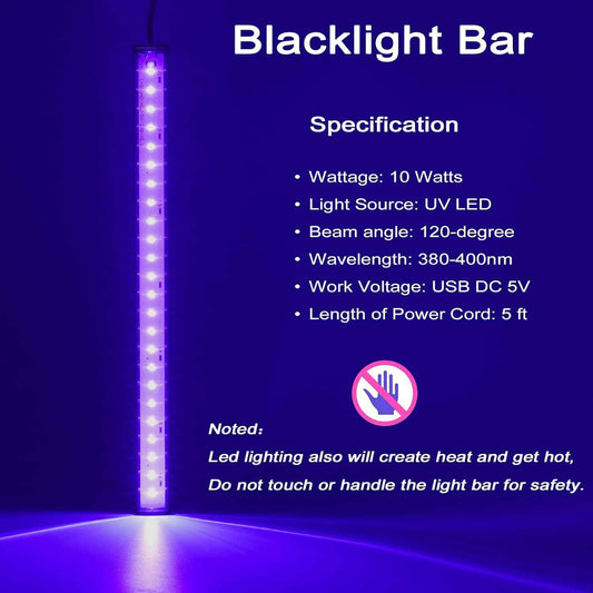 GREENIC USB Black Light Bar 2-Pack – Cool-to-Touch UV LED Strip for Playroom Decor and Glow Party Safety Lighting