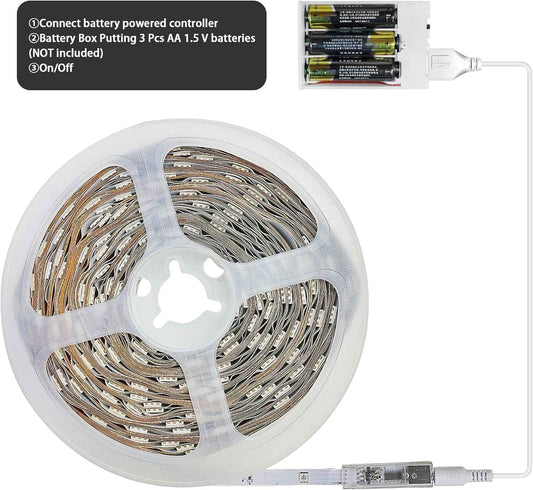 Liyokor 13.2ft Battery Powered LED Strip Lights – Safe Kids Room Night Light, Low Heat 5V