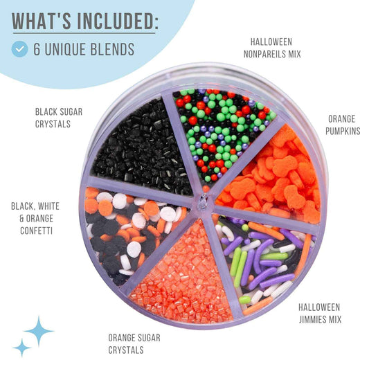 Sweets Indeed Halloween 6-Cell Sprinkle Jar – Efficient Bulk Sprinkle Variety for High-Volume Holiday Baking Sessions