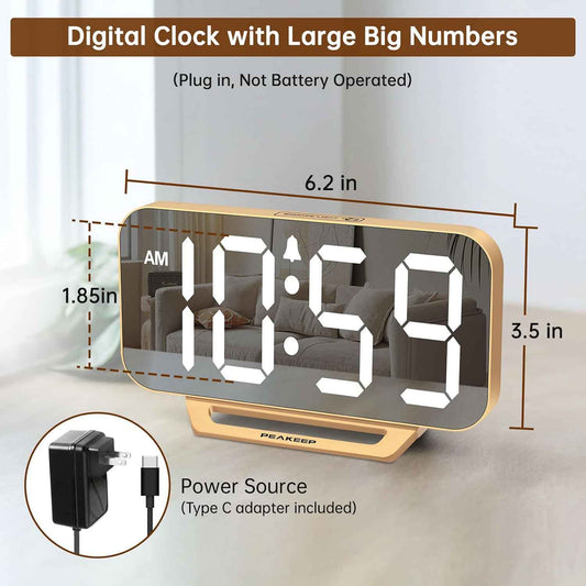 Peakeep Slim LED Clock – Study Room Timer and Alarm for Students with Loud 100 dB Wake-Up