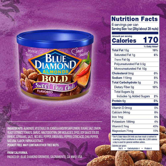 Blue Diamond Almonds Sweet Thai Chili Flavored Snack Nuts – Travel Friendly Snack for Road Trips and Flights