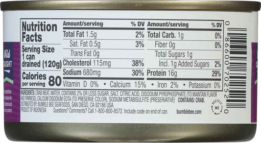 Bumble Bee Lump Crab Meat – Low-Carb Self-Care Kitchen, Ready-to-Use Wild-Caught Protein