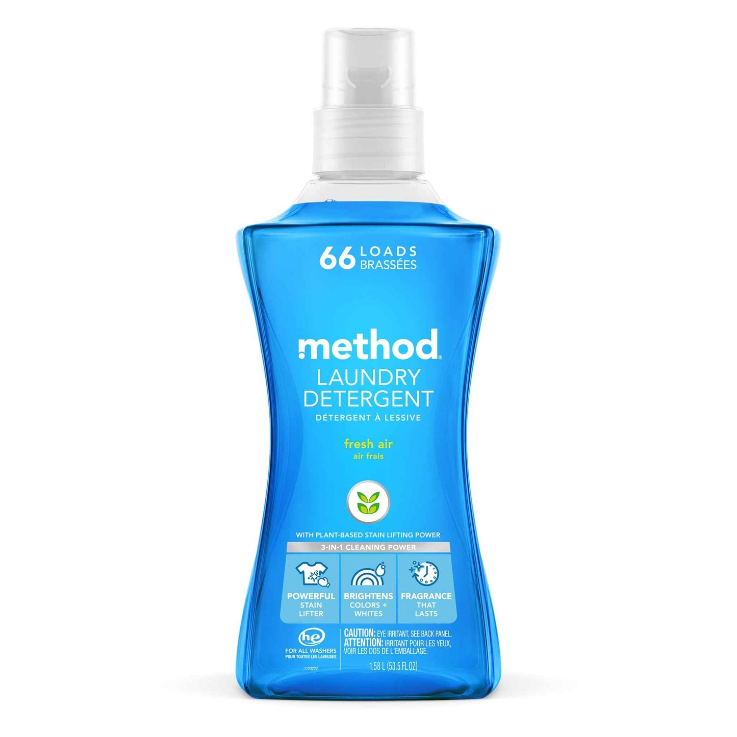 Method Liquid Laundry Detergent, Fresh Air, 66 Loads Per Bottle, Stain Remover, 53.5 Fl Oz