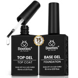 Beetles No Wipe Gel Top Coat and Base Coat Set for Gel Nail Polish - Super Shiny and Long Lasting Soak Off UV/LED Lamp Nail Art Design Gift