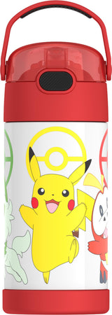 THERMOS FUNTAINER Water Bottle with Straw - 12 Ounce, Pokémon - Kids Stainless Steel Vacuum Insulated Water Bottle with Lid Drinkware Flasks Bottled Tumbler Portable Mug Lightweight Metal Button Insulation Reusable