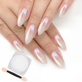 2PCS White Pearl Chrome Nail Powder, Iridescent Aurora Powder Metallic Mirror Effect Pigment Pearlescent Mermaid Pigmen for Nail Art Manicure Decoration Sets