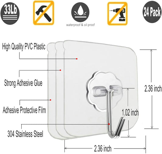 24_Pack_Self_Adhesive_Hooks_Heavy_Duty_-_33lb_Max,_Transparent,_Waterproof,_Sticky_Wall_Hooks_for_Keys,_Bathroom,_Shower,_Outdoor,_Kitchen,_Door,_Home_Improvement,_Utility_Hooks