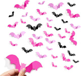 140Pcs Bats Halloween Decor, Spooky Halloween Party Supplies Stickers, 3D Bats Wall Decal, Cute Halloween Decorations Indoor for Bedroom, Bathroom, Home, Door, Window, Office
