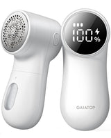 GAIATOP Fabric Shaver Rechargeable Lint Remover 3 Speeds Sweater Defuzzer, Cute Digital Screen Large Storage 6-Leaf Blades, Fuzz Pills Bobbles Trimmer for Clothes Furniture Bedclothes White 1 pcs