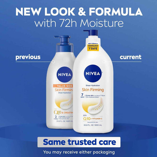 NIVEA Sheer Hydration Skin Firming Body Lotion with Q10 and Vitamin C, 72-Hour Body Moisturizer for Normal to Dry Skin