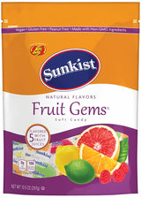 Jelly Belly Sunkist Assorted Fruit Gems, Resealable 10.5 Ounce Pouch Bag - 5 Intense Flavors, non-GMO, Individually Wrapped Candy