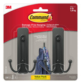 Command Large Matte Black Double Hooks, 2 Hooks and 2 Command Strips, Damage Free Hanging Wall Hooks with Adhesive Strips, Coat Hooks for Hanging