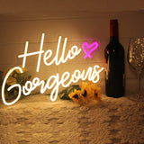 Hello Gorgeous Neon Sign Hello Beautiful Pink LED Neon Lights for Home Wedding Birthday Backdrop Bacelorette Party Wth Dimmable Switch(5V,16.5X10.6inches)