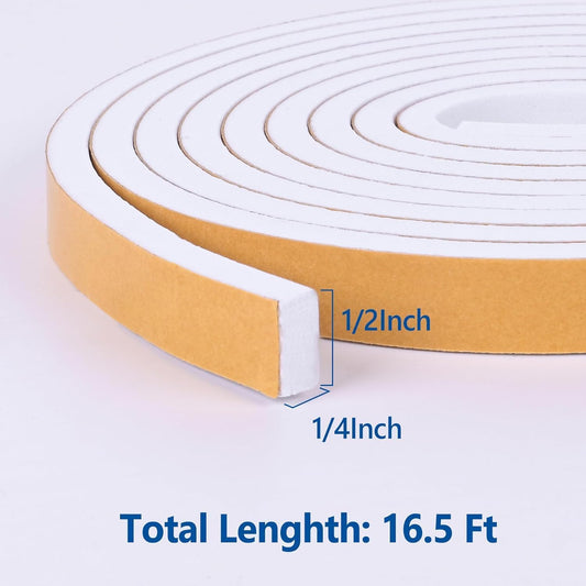 Kikerike_Self_Adhesive_Foam_Tape_Weatherstrip_1/2in_x_1/4in_x_16.5Ft_High_Density_Foam_Insulation_Strips_Seal_Weather_Stripping_with_Strong_Adhesive_for_Door_and_Window_Sound_Isolation_Soundproofing