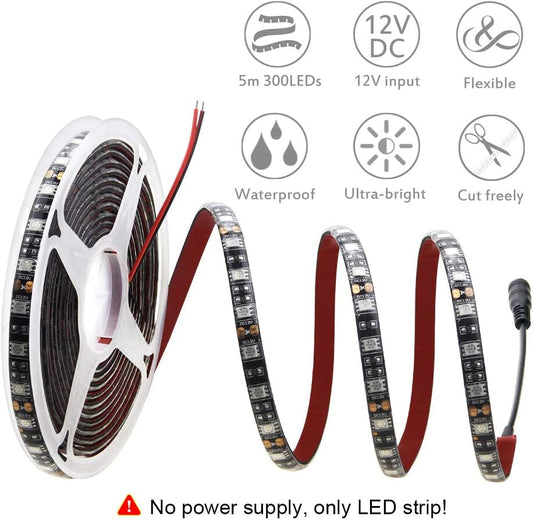 ALITOVE_16.4ft_5050_Blue_LED_Flexible_Strip_Ribbon_Light_Black_PCB_DC_12V_5M_300_LEDs_Waterproof_IP65_for_Home_Garden_Commercial_Area_Lighting,_Without_Power_Supply