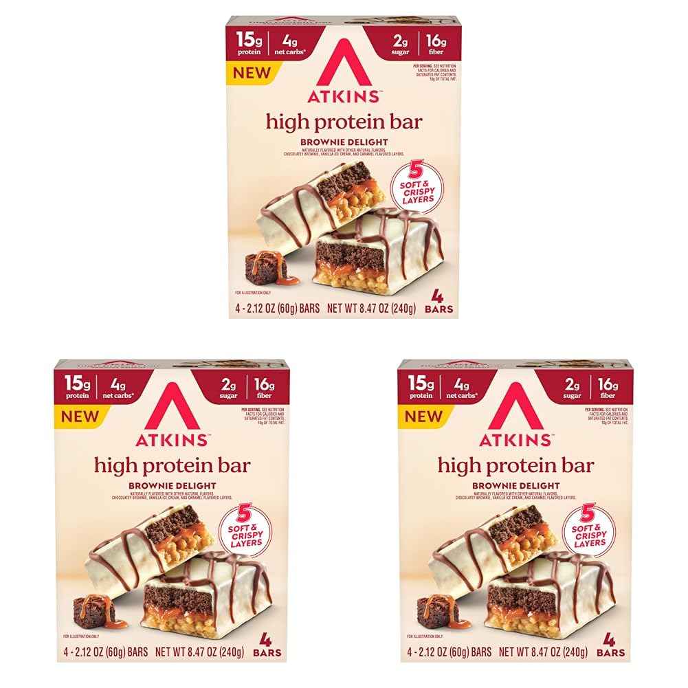 Atkins High Protein Bars, 15g of Protein, 4g Net Carbs, Keto Protein Bars, Low Sugar