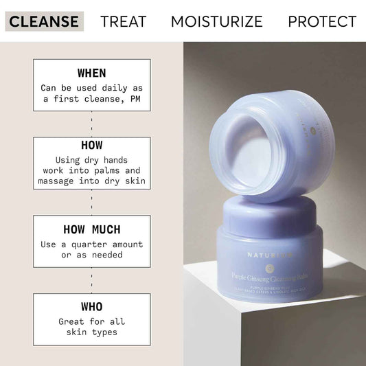 Naturium Purple Ginseng Cleansing Balm Plus Plant-Based Esters & Linoleic-Rich Oils, Smoothing Face Wash, 3.0 oz