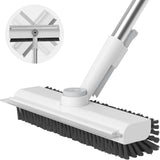Floor Scrub Brush with Long Handle, 3 in 1 Scrape and Heavy-Duty Stiff Bristle Scrubber Brush for Cleaning Shower Bathroom, Patio, Pool, Garage, Kitchen, Wall and Deck (White, 1 Pack)