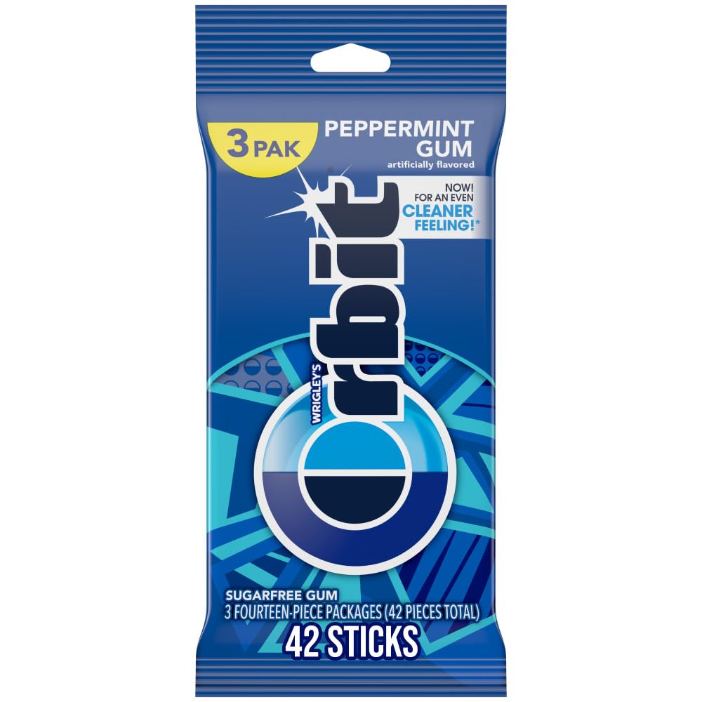 ORBIT Peppermint Sugar Free Chewing Gum Travel Essentials, 3 Ct Pack