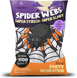 Happy Hippo Halloween Spider Web Decoration, 200 Sqare Feet & Plastic Spiders, Halloween Party Supplies, Spider Webs (Small, 200 Sq Feet) (8 Fake Spiders Included)