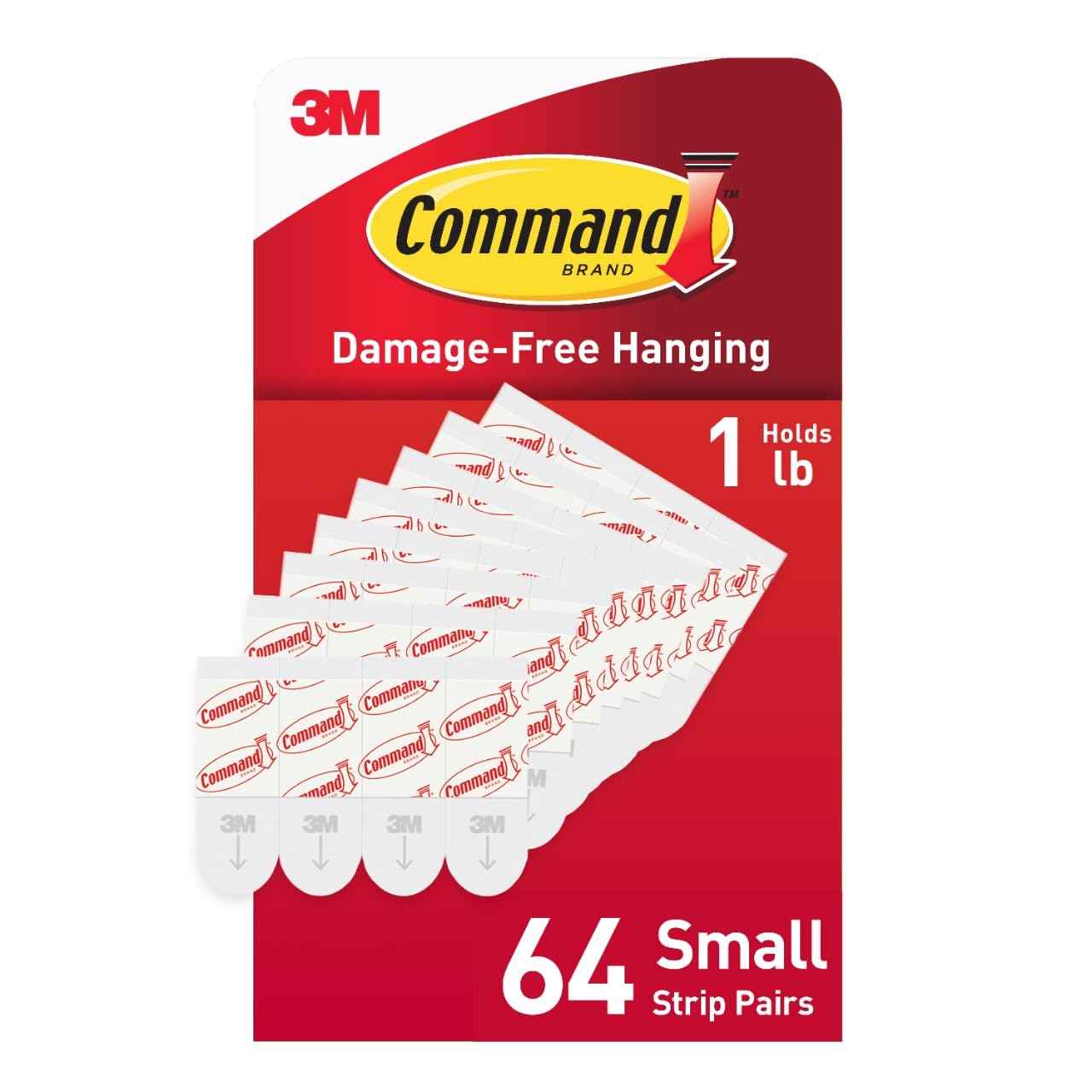Command Indoor Replacement Strips, Damage-Free Wall Hanging, Re-Hang Small Hooks for Home and Wall Decor, Holds up to 1 lb, White Adhesive