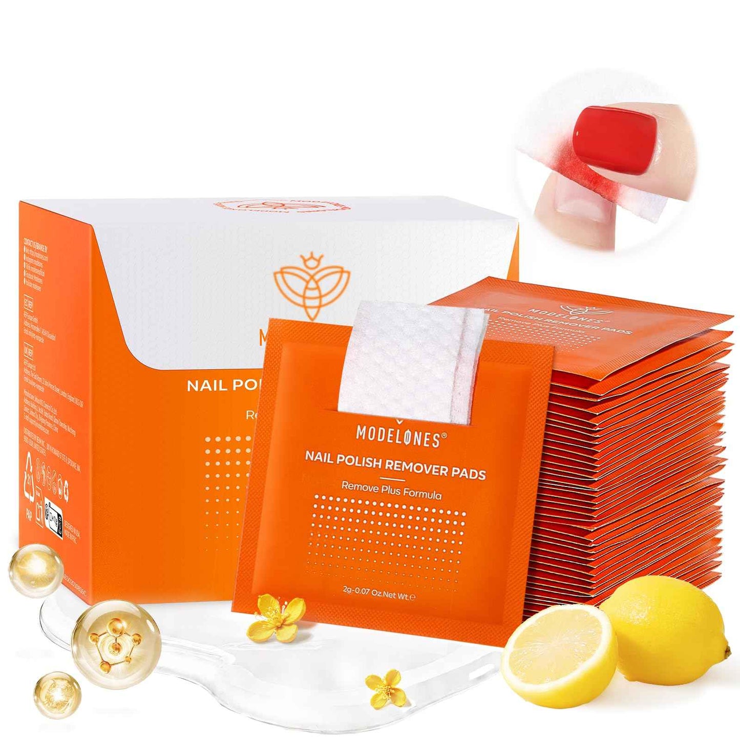 Modelones Nail Polish Remover Pads, Acetone Nail Polish Remover Wipes 50 PCS Professional Individually Wrapped Wet Wipes Easily & Quickly Smell Glycerin Moisturizing Big Size Portable